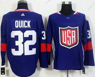 Muž Tým USA #32 Jonathan Quick Námořnictvo Modrý 2016 World Cup Of Hokejový Game Dres