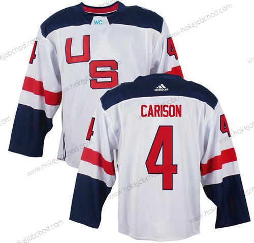 Muž Tým USA #4 John Carlson Bílý 2016 World Cup Of Hokejový Game Dres