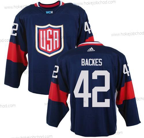 Muž Tým USA #42 David Backes Námořnictvo Modrý 2016 World Cup Of Hokejový Game Dres