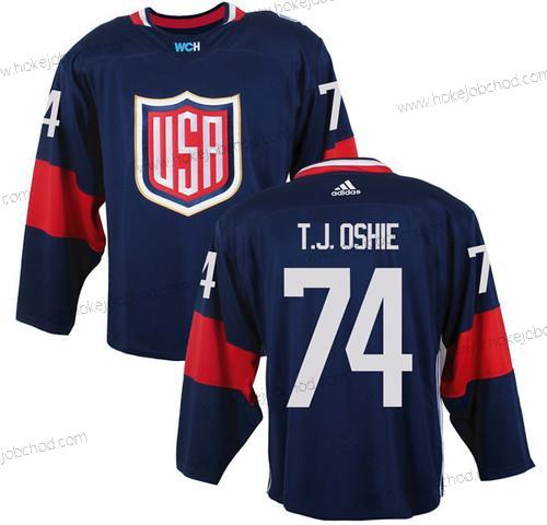 Muž Tým USA #74 T. J. Oshie Námořnictvo Modrý 2016 World Cup Of Hokejový Game Dres