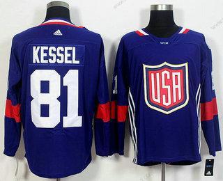 Muž Tým USA #81 Phil Kessel Námořnictvo Modrý 2016 World Cup Of Hokejový Game Dres