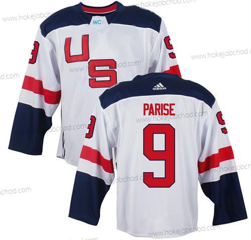 Muž Tým USA #9 Zach Parise Bílý 2016 World Cup Of Hokejový Game Dres