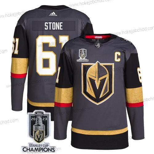 Muž Vegas Golden Knights #61 Mark Stone Šedá 2023 Stanley Cup Champions Sešitý Dres