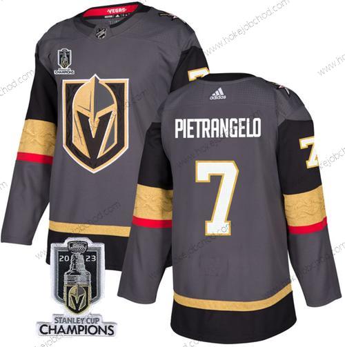 Muž Vegas Golden Knights #7 Alex Pietrangelo Šedá 2023 Stanley Cup Champions Sešitý Dres