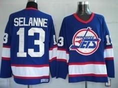 Muž Winnipeg Jets #13 Teemu Selanne Námořnictvo Modrý Retro CCM Dres