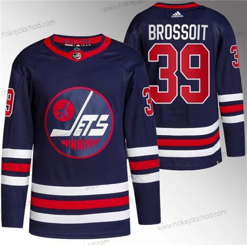 Muž Winnipeg Jets #39 Laurent Brossoit 2021-22 Námořnictvo Sešitý Dres