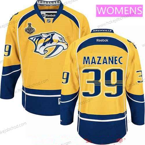 Muž WoNashville Predators #39 Marek Mazanec Žlutá 2017 Stanley Cup Finals Patch Sešitý NHL Reebok Hokejový Dres