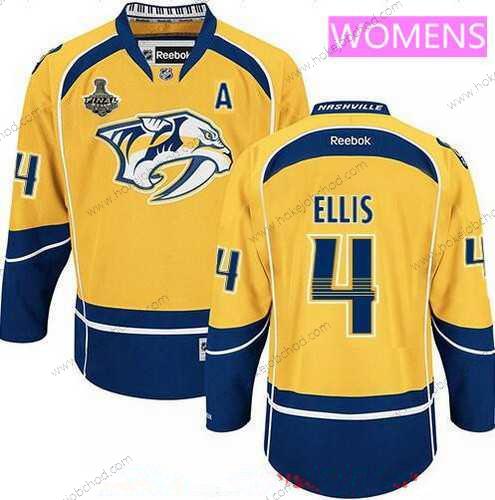 Muž WoNashville Predators #4 Ryan Ellis Žlutá 2017 Stanley Cup Finals A Patch Sešitý NHL Reebok Hokejový Dres