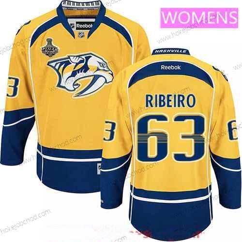 Muž WoNashville Predators #63 Mike Ribeiro Žlutá 2017 Stanley Cup Finals Patch Sešitý NHL Reebok Hokejový Dres