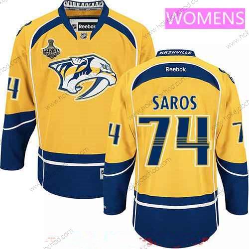 Muž WoNashville Predators #74 Juuse Saros Žlutá 2017 Stanley Cup Finals Patch Sešitý NHL Reebok Hokejový Dres