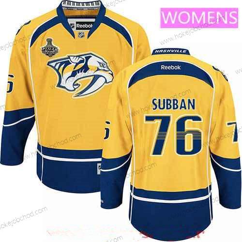 Muž WoNashville Predators #76 P.K. Subban Žlutá 2017 Stanley Cup Finals Patch Sešitý NHL Reebok Hokejový Dres