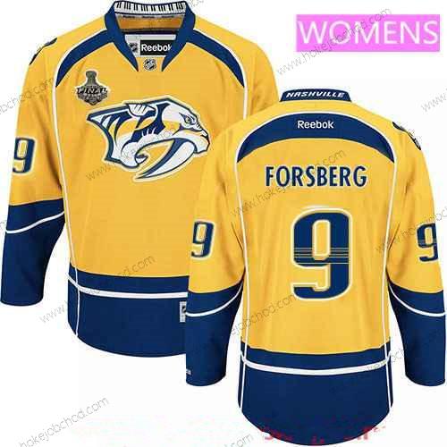 Muž WoNashville Predators #9 Filip Forsberg Žlutá 2017 Stanley Cup Finals Patch Sešitý NHL Reebok Hokejový Dres