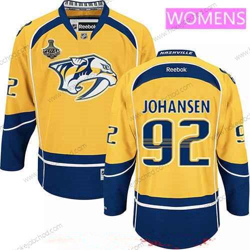 Muž WoNashville Predators #92 Ryan Johansen Žlutá 2017 Stanley Cup Finals Patch Sešitý NHL Reebok Hokejový Dres