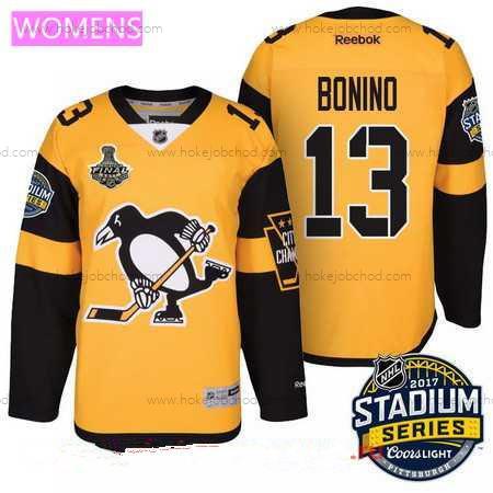 Muž WoPittsburgh Penguins #13 Nick Bonino Žlutá Stadium Series 2017 Stanley Cup Finals Patch Sešitý NHL Reebok Hokejový Dres