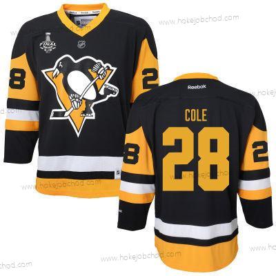 Muž WoPittsburgh Penguins #28 Ian Cole Černá With Žlutá 2017 Stanley Cup NHL Finals Patch Dres