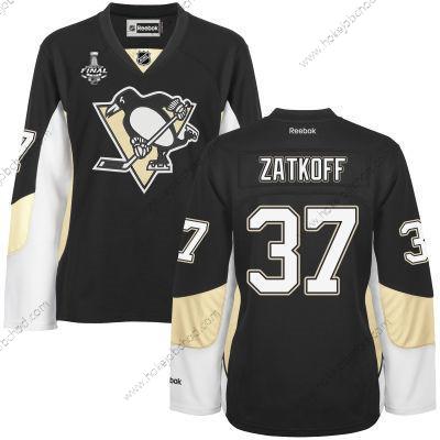 Muž WoPittsburgh Penguins #37 Jeff Zatkoff Černá Tým Color 2017 Stanley Cup NHL Finals Patch Dres