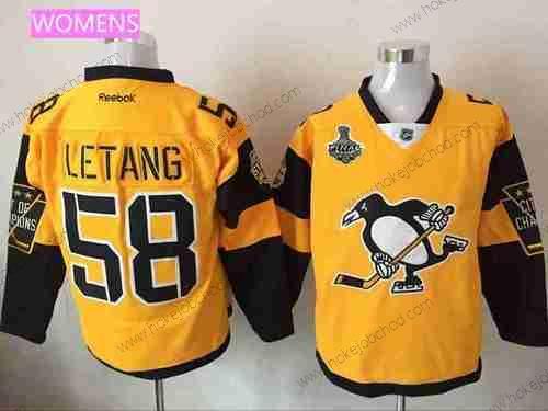 Muž WoPittsburgh Penguins #58 Kris Letang Žlutá Stadium Series 2017 Stanley Cup Finals Patch Sešitý NHL Reebok Hokejový Dres