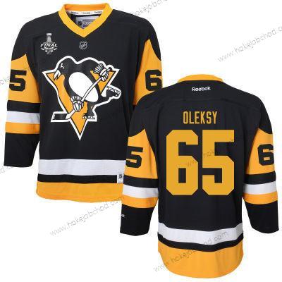 Muž WoPittsburgh Penguins #65 Steve Oleksy Černá With Žlutá 2017 Stanley Cup NHL Finals Patch Dres