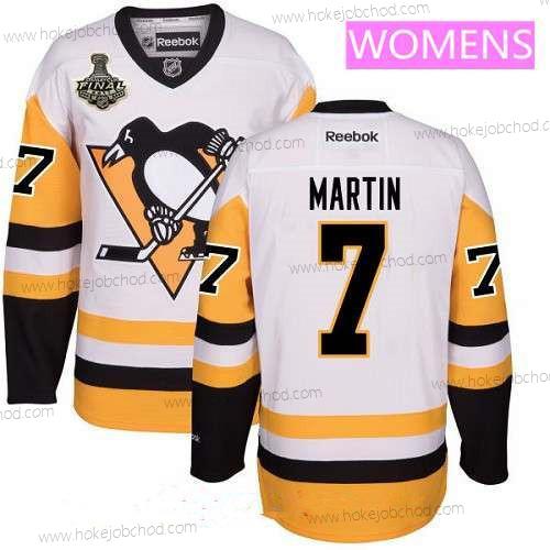 Muž WoPittsburgh Penguins #7 Paul Martin Bílý Alternativní 2017 Stanley Cup Finals Patch Sešitý NHL Reebok Hokejový Dres