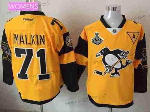 Muž WoPittsburgh Penguins #71 Evgeni Malkin Žlutá Stadium Series 2017 Stanley Cup Finals Patch Sešitý NHL Reebok Hokejový Dres