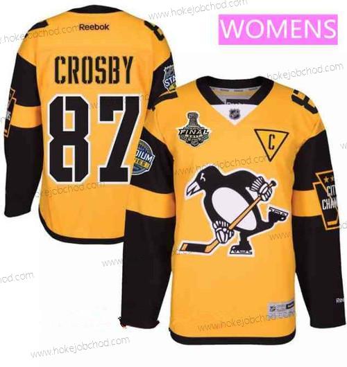 Muž WoPittsburgh Penguins #87 Sidney Crosby Žlutá Stadium Series 2017 Stanley Cup Finals Patch Sešitý NHL Reebok Hokejový Dres