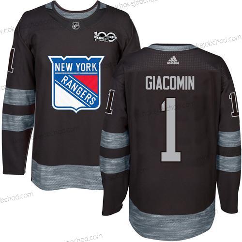 Muž York New York Rangers #1 Eddie Giacomin Černá 1917-2017 100th Výročí Sešitý NHL Dres