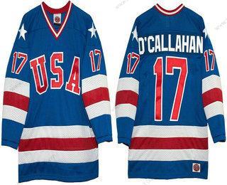 Nike Muž 1980 Olympics USA #17 Jack O’Callahan Royal Modrý Sešitý Vintage Hokejový Dres