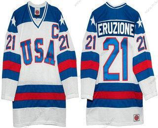 Nike Muž 1980 Olympics USA #21 Mike Eruzione Bílý Sešitý Vintage Hokejový Dres