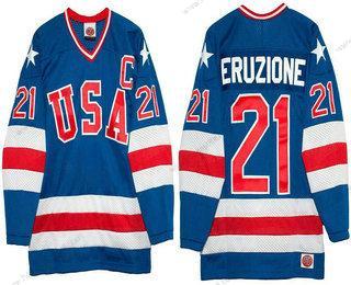 Nike Muž 1980 Olympics USA #21 Mike Eruzione Royal Modrý Sešitý Vintage Hokejový Dres