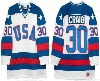 Nike Muž 1980 Olympics USA #30 Jim Craig Bílý Sešitý Vintage Hokejový Dres