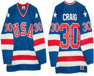 Nike Muž 1980 Olympics USA #30 Jim Craig Royal Modrý Sešitý Vintage Hokejový Dres