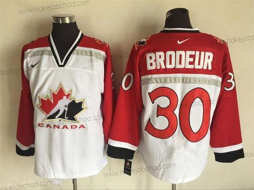 Nike Muž 1998 Tým Kanady #30 Martin Brodeur Bílý Olympic Retro Sešitý Hokejový Dres