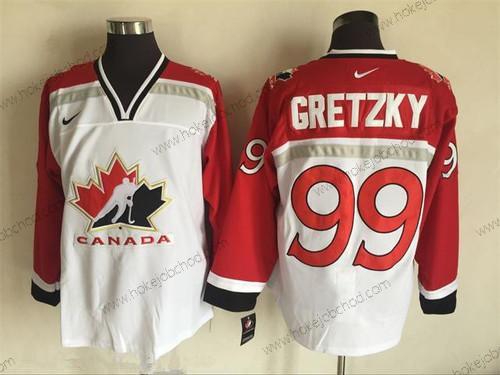 Nike Muž 1998 Tým Kanady #99 Wayne Gretzky Bílý Olympic Retro Sešitý Hokejový Dres