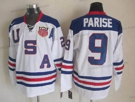 Nike Muž 2010 Olympics USA #9 Zach Parise Bílý Dres