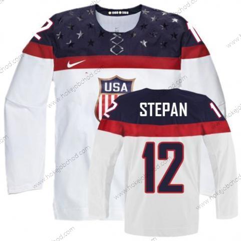 Nike Muž 2014 Olympics USA #12 Derek Stepan Bílý Dres