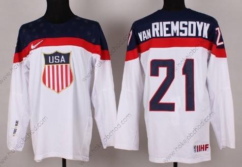 Nike Muž 2014 Olympics USA #21 James Van Riemsdyk Bílý Dres