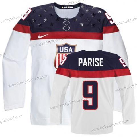 Nike Muž 2014 Olympics USA #9 Zach Parise Bílý Dres