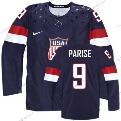 Nike Muž 2014 Olympics USA #9 Zach Parise Námořnictvo Modrý Dres