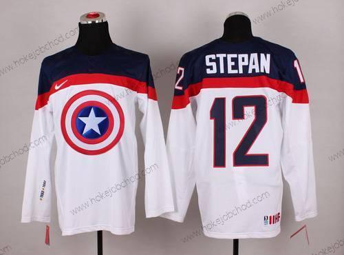 Nike Muž 2015 Tým USA #12 Derek Stepan Captain Amerika Bílý Dres