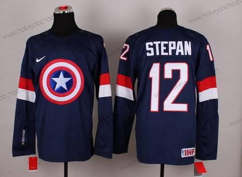 Nike Muž 2015 Tým USA #12 Derek Stepan Captain Amerika Námořnictvo Modrý Dres