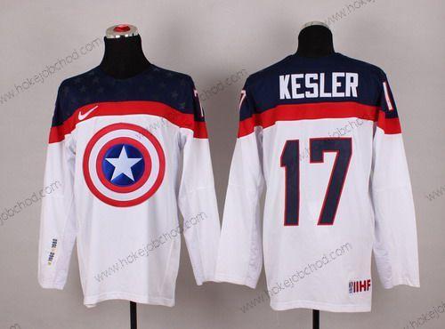 Nike Muž 2015 Tým USA #17 Ryan Kesler Captain Amerika Bílý Dres