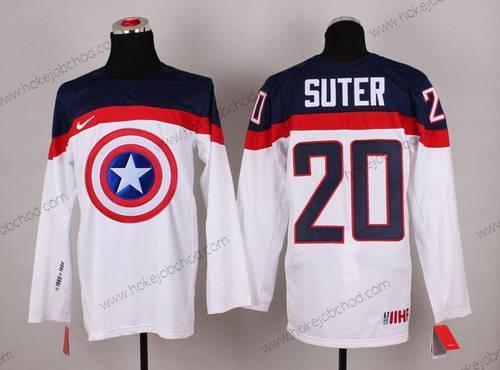 Nike Muž 2015 Tým USA #20 Ryan Suter Captain Amerika Bílý Dres