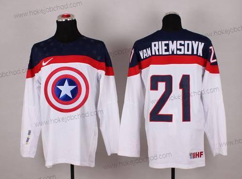 Nike Muž 2015 Tým USA #21 James Van Riemsdyk Captain Amerika Bílý Dres