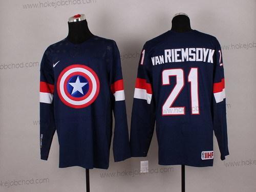 Nike Muž 2015 Tým USA #21 James Van Riemsdyk Captain Amerika Námořnictvo Modrý Dres