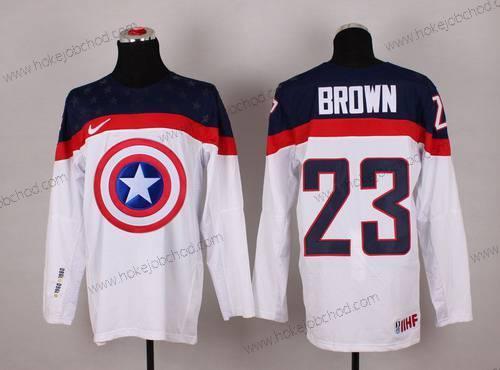 Nike Muž 2015 Tým USA #23 Dustin Brown Captain Amerika Bílý Dres