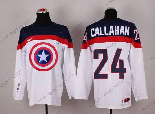 Nike Muž 2015 Tým USA #24 Ryan Callahan Captain Amerika Bílý Dres