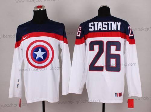 Nike Muž 2015 Tým USA #26 Paul Stastny Captain Amerika Bílý Dres