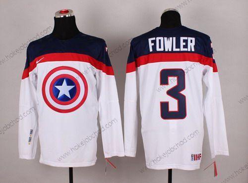 Nike Muž 2015 Tým USA #3 Cam Fowler Captain Amerika Bílý Dres