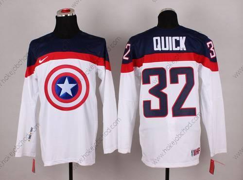 Nike Muž 2015 Tým USA #32 Jonathan Quick Captain Amerika Bílý Dres