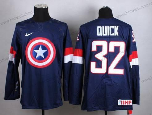 Nike Muž 2015 Tým USA #32 Jonathan Quick Captain Amerika Námořnictvo Modrý Dres